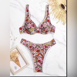 Floral Bikini Set with Lace Trim